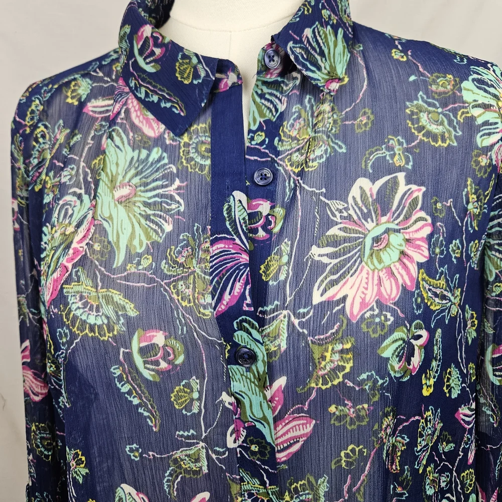 C Wonder By Christian Siriano Sheer Blue Floral Maxi Dress Sz 14 Coquette Fairy - Picture 3 of 8